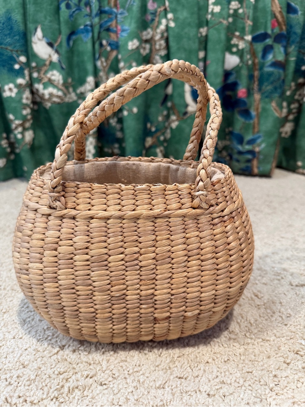 Handwoven Natural Straw Tote Bag with Braided Handles